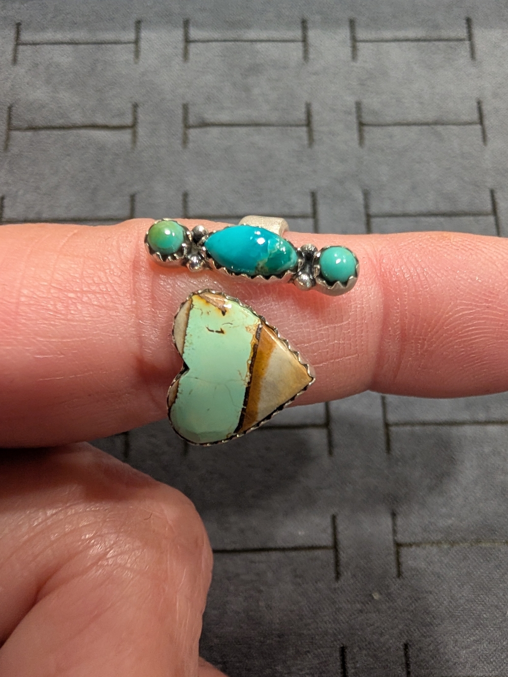 Turquoise Heart and Cabochon Sterling Silver Ring